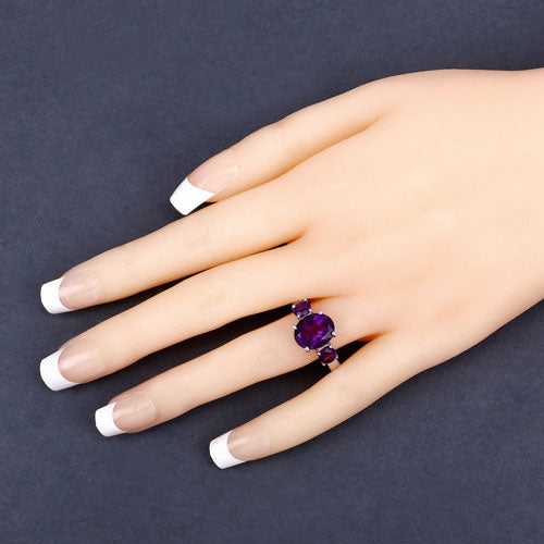 4.06 Carat Genuine Amethyst .925 Sterling Silver Ring