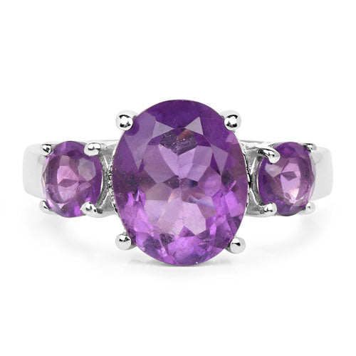 4.06 Carat Genuine Amethyst .925 Sterling Silver Ring