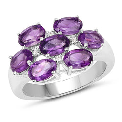 3.05 Carat Genuine  Amethyst and White Topaz .925 Sterling Silver Ring