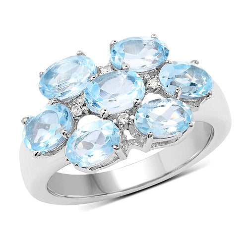 3.61 Carat Genuine  Blue Topaz and White Topaz .925 Sterling Silver Ring