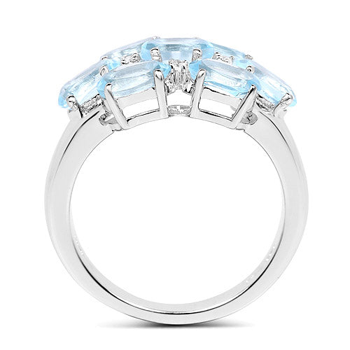3.61 Carat Genuine  Blue Topaz and White Topaz .925 Sterling Silver Ring