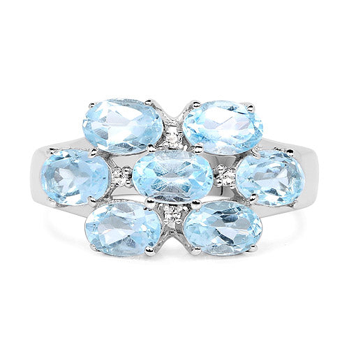 3.61 Carat Genuine  Blue Topaz and White Topaz .925 Sterling Silver Ring
