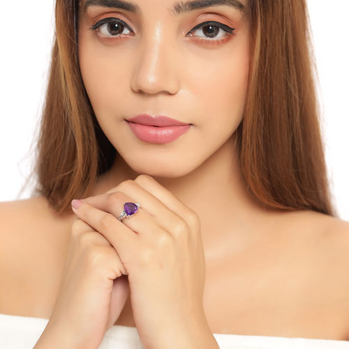 2.71 Carat Genuine Amethyst and White Topaz .925 Sterling Silver Ring