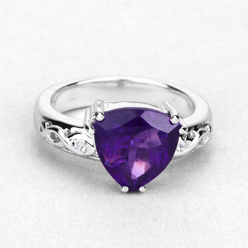 2.71 Carat Genuine Amethyst and White Topaz .925 Sterling Silver Ring