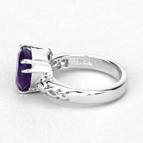 2.71 Carat Genuine Amethyst and White Topaz .925 Sterling Silver Ring