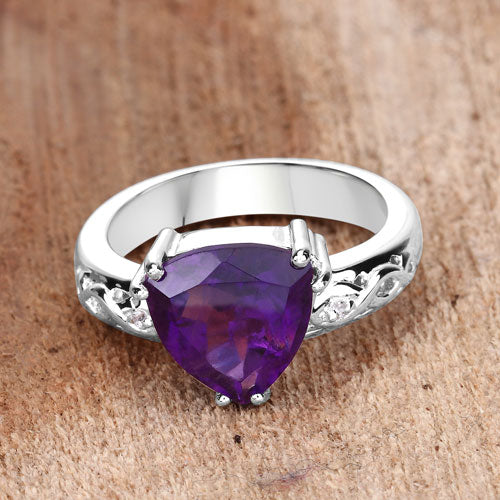 2.71 Carat Genuine Amethyst and White Topaz .925 Sterling Silver Ring