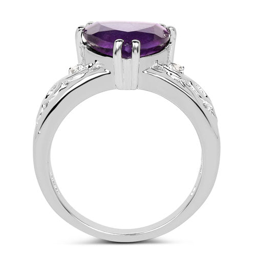 2.71 Carat Genuine Amethyst and White Topaz .925 Sterling Silver Ring