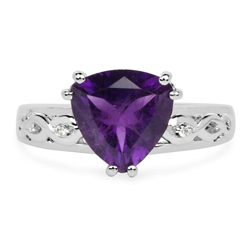 2.71 Carat Genuine Amethyst and White Topaz .925 Sterling Silver Ring