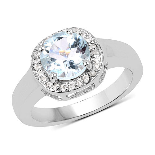 2.37 Carat Genuine Blue Topaz and White Topaz .925 Sterling Silver Ring