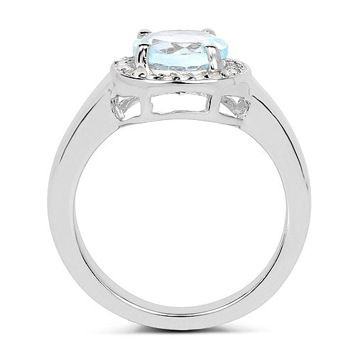 2.37 Carat Genuine Blue Topaz and White Topaz .925 Sterling Silver Ring