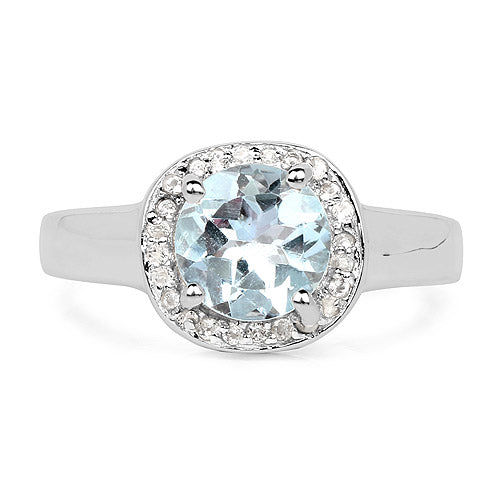 2.37 Carat Genuine Blue Topaz and White Topaz .925 Sterling Silver Ring