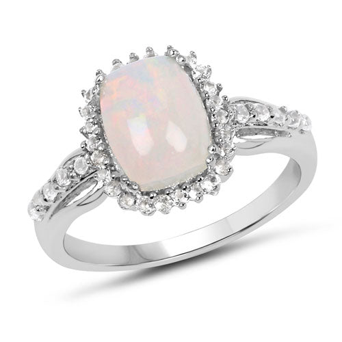 1.55 Carat Genuine Ethiopian Opal and White Topaz .925 Sterling Silver Ring