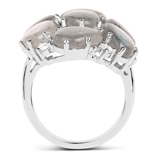 10.44 Carat Genuine Labradorite And White Topaz .925 Sterling Silver Ring