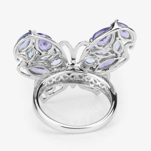 3.60 Carat Genuine Tanzanite and Swiss Blue Topaz .925 Sterling Silver Ring