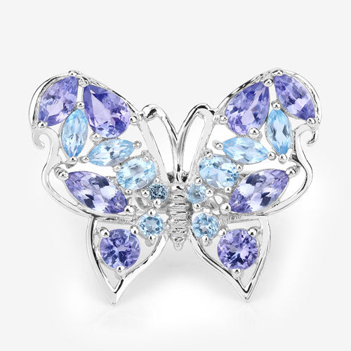 3.60 Carat Genuine Tanzanite and Swiss Blue Topaz .925 Sterling Silver Ring