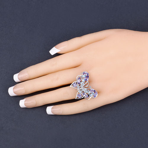 3.60 Carat Genuine Tanzanite and Swiss Blue Topaz .925 Sterling Silver Ring