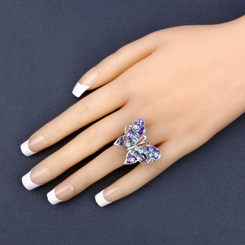 3.60 Carat Genuine Tanzanite and Swiss Blue Topaz .925 Sterling Silver Ring