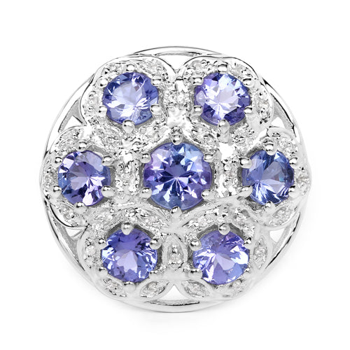 2.00 Carat Genuine Tanzanite and White Zircon .925 Sterling Silver Ring