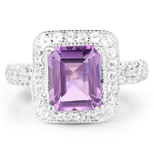 14K Yellow Gold Plated 4.39 Carat Genuine Amethyst and White Topaz .925 Sterling Silver Ring