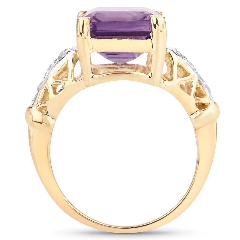 4.83 Carat Genuine Amethyst and White Topaz .925 Sterling Silver Ring
