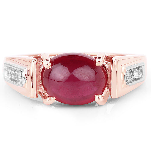 14K Rose Gold Plated 4.71 Carat Genuine Glass Filled Ruby and White Topaz .925 Sterling Silver Ring