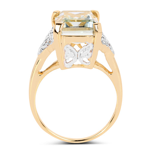 14K Yellow Gold Plated 4.35 Carat Genuine Green Amethyst & White Topaz .925 Sterling Silver Ring