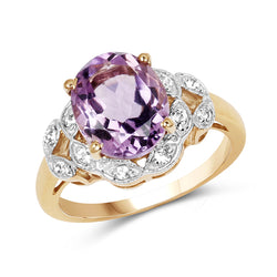 14K Yellow Gold Plated 3.46 Carat Genuine Amethyst & White Topaz .925 Sterling Silver Ring