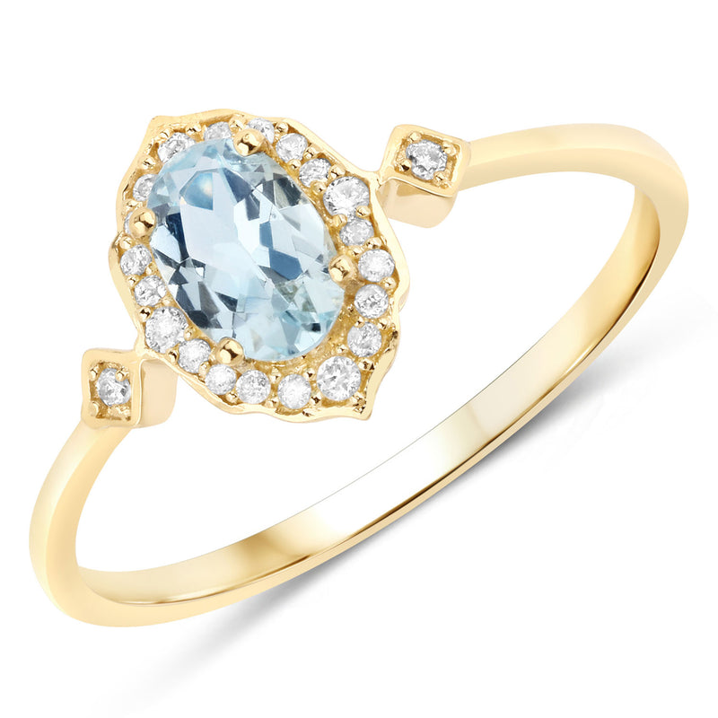 0.48 Carat Genuine Aquamarine and White Diamond 14K Yellow Gold Ring