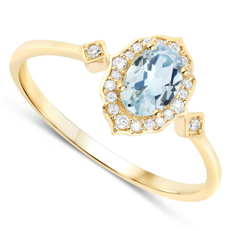 0.48 Carat Genuine Aquamarine and White Diamond 14K Yellow Gold Ring