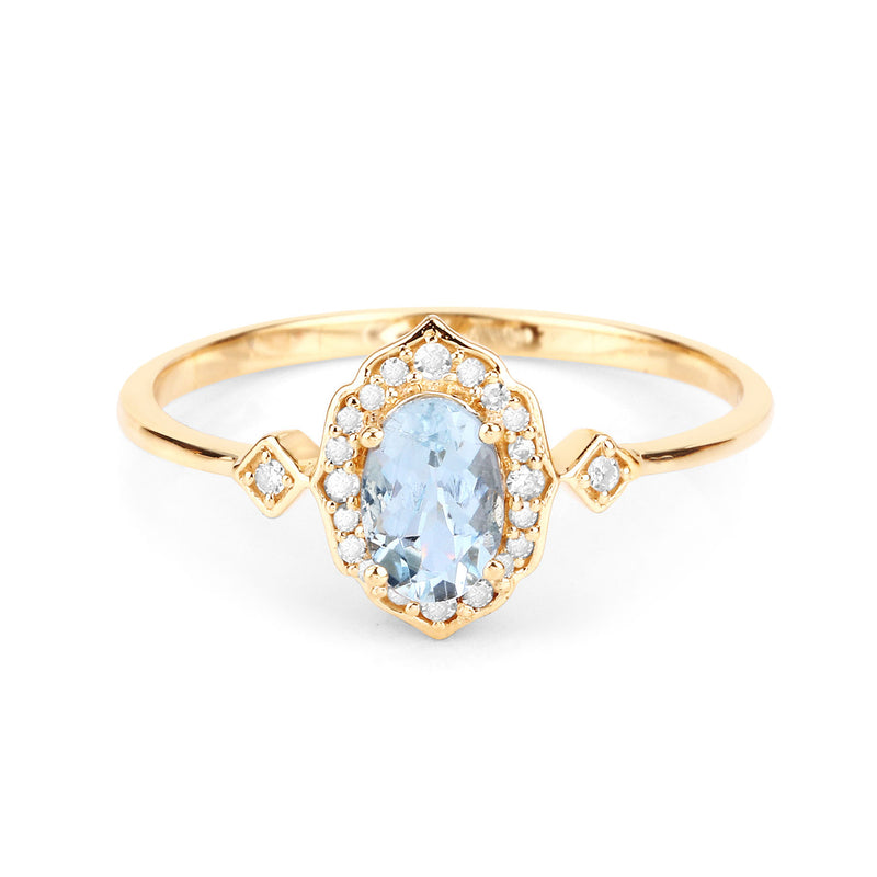 0.48 Carat Genuine Aquamarine and White Diamond 14K Yellow Gold Ring