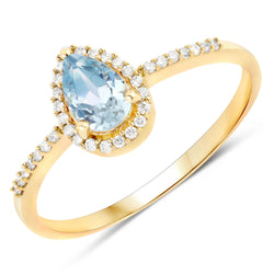 0.45 Carat Genuine Aquamarine and White Diamond 14K Yellow Gold Ring