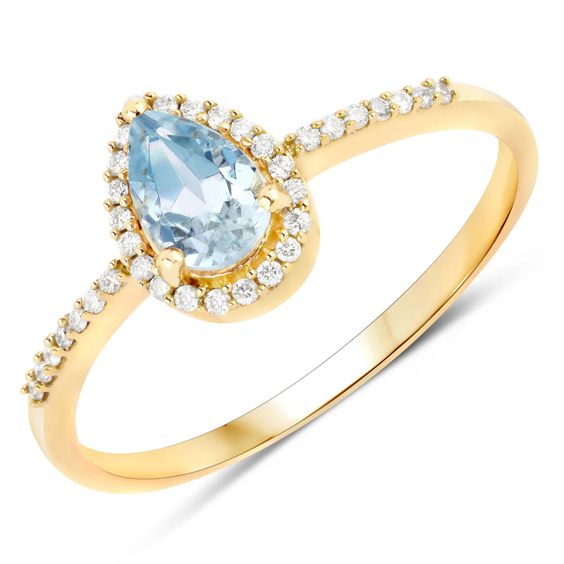 0.45 Carat Genuine Aquamarine and White Diamond 14K Yellow Gold Ring