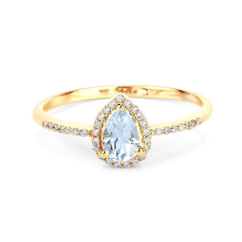 0.45 Carat Genuine Aquamarine and White Diamond 14K Yellow Gold Ring