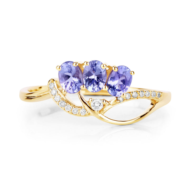 0.56 Carat Genuine Tanzanite and White Diamond 14K Yellow Gold Ring
