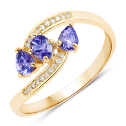 0.50 Carat Genuine Tanzanite and White Diamond 14K Yellow Gold Ring