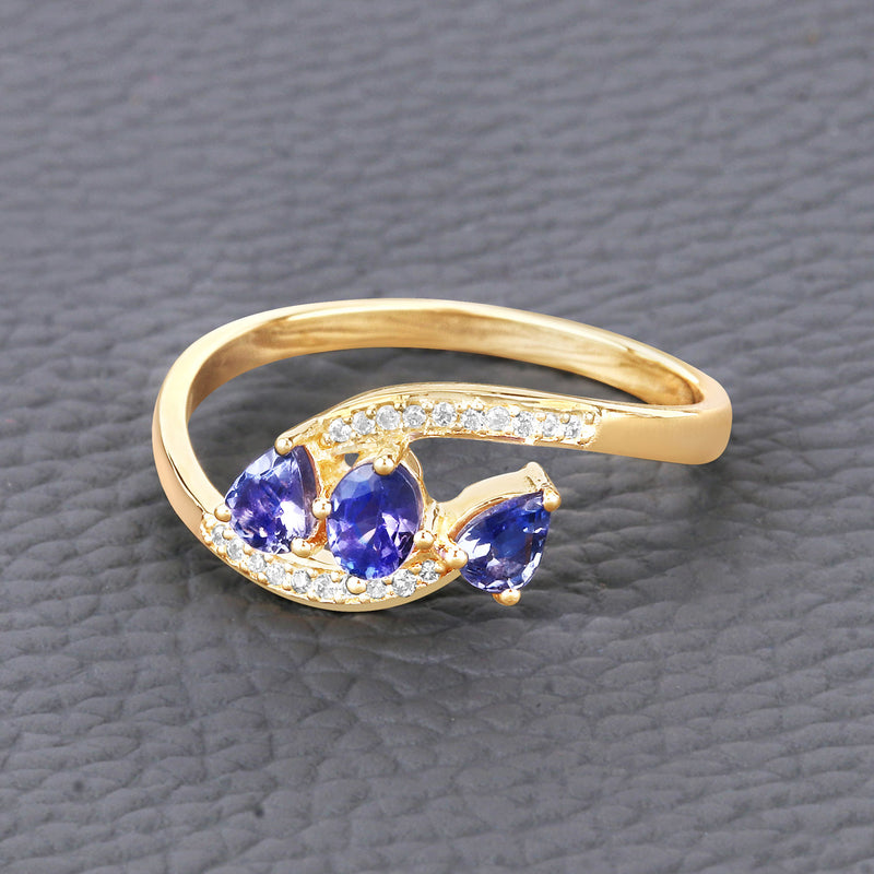 0.50 Carat Genuine Tanzanite and White Diamond 14K Yellow Gold Ring