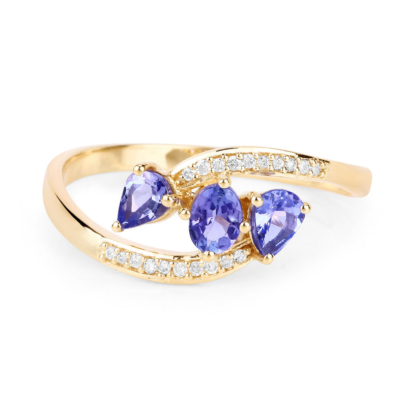 0.50 Carat Genuine Tanzanite and White Diamond 14K Yellow Gold Ring