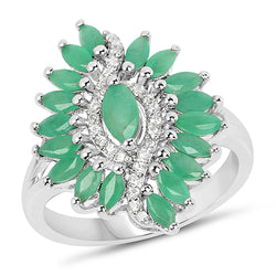 1.63 Carat Genuine Emerald and White Zircon .925 Sterling Silver Ring