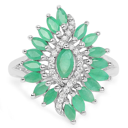 1.63 Carat Genuine Emerald and White Zircon .925 Sterling Silver Ring