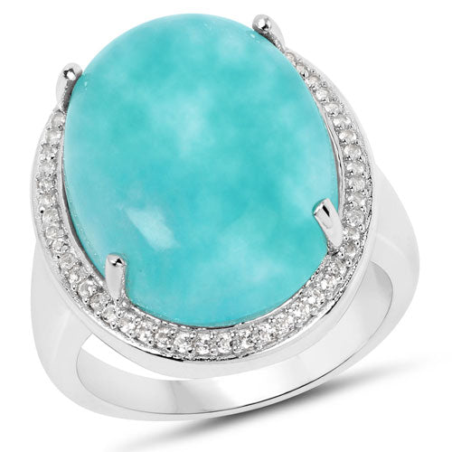 15.09 Carat Genuine Amazanite And White Topaz .925 Sterling Silver Ring