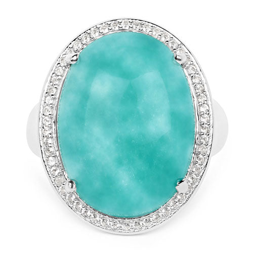 15.09 Carat Genuine Amazanite And White Topaz .925 Sterling Silver Ring