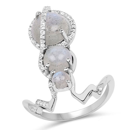 2.79 Carat Genuine Labradorite And White Topaz .925 Sterling Silver Ring