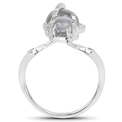 2.79 Carat Genuine Labradorite And White Topaz .925 Sterling Silver Ring