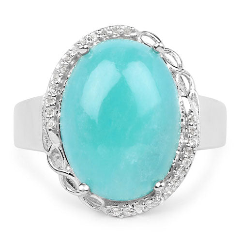 7.86 Carat Genuine Amazonite And White Topaz .925 Sterling Silver Ring