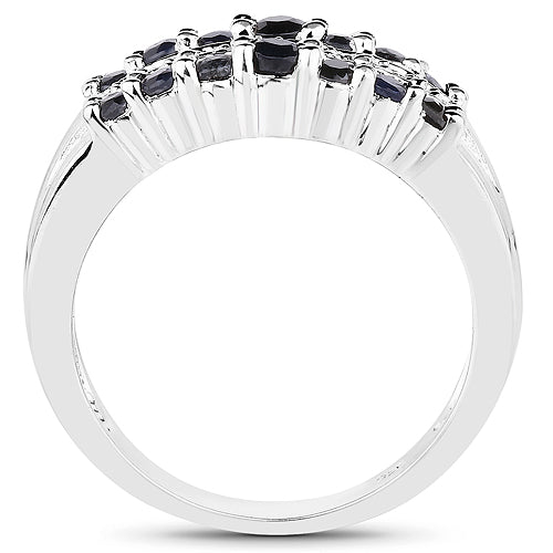 0.73 Carat Genuine Black Sapphire and White Topaz .925 Sterling Silver Ring