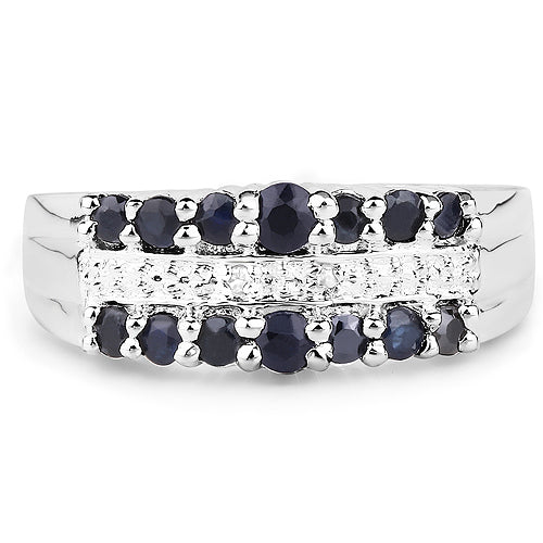 0.73 Carat Genuine Black Sapphire and White Topaz .925 Sterling Silver Ring