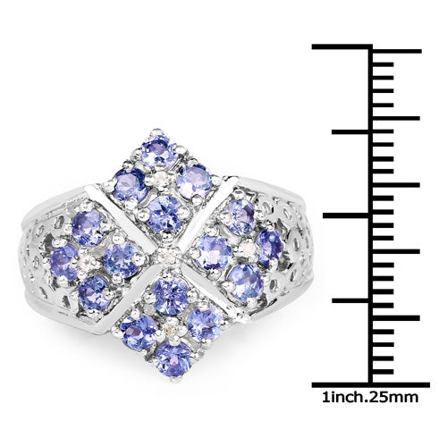 1.65 Carat Genuine Tanzanite and White Topaz .925 Sterling Silver Ring