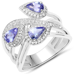 1.52 Carat Genuine Tanzanite and White Zircon .925 Sterling Silver Ring