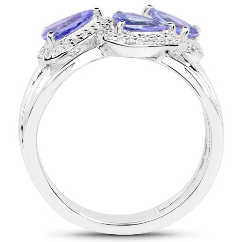 1.52 Carat Genuine Tanzanite and White Zircon .925 Sterling Silver Ring