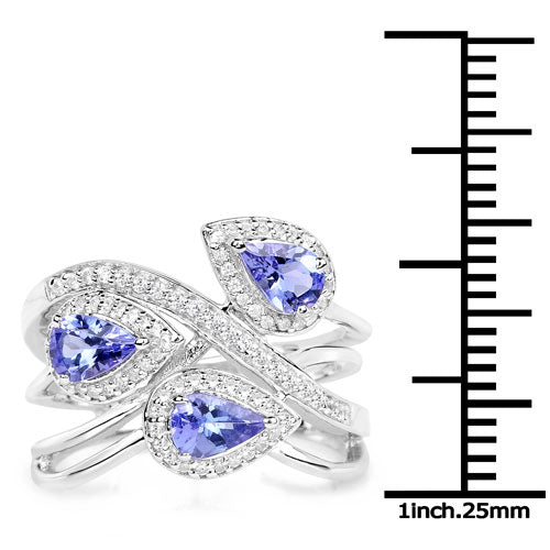 1.52 Carat Genuine Tanzanite and White Zircon .925 Sterling Silver Ring